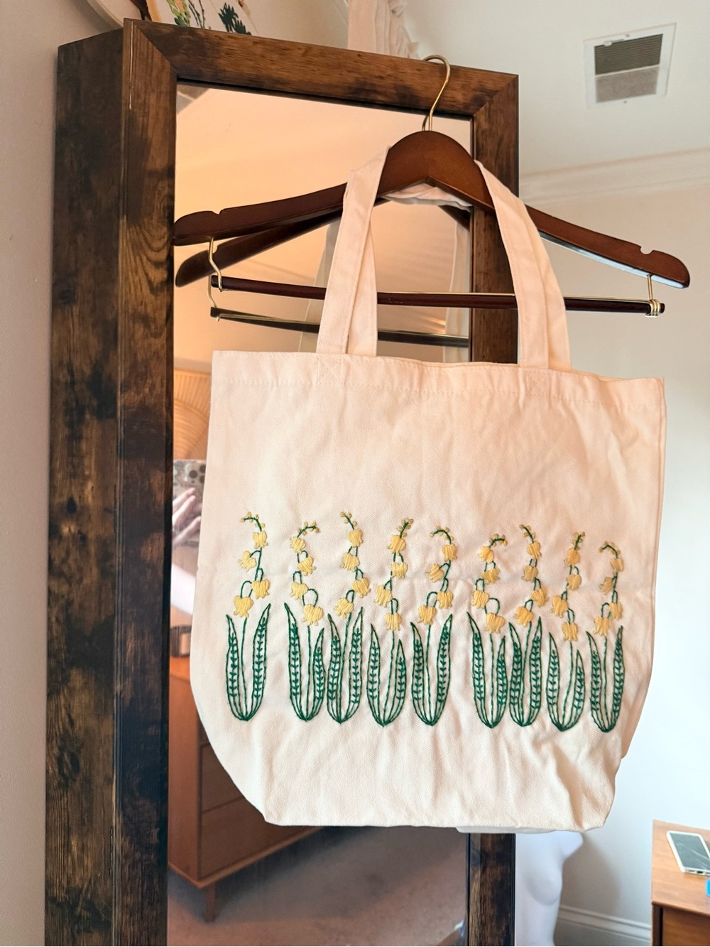 Hand-Embroidered Floral Tote Bag